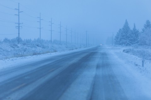 Snow on highway in Bellevue, Idaho