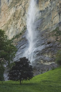 Waterfall and cliff in Lauterbrunnen, Switzerland