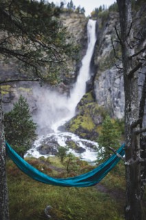 Hammock by Svoufallet waterfall in Gjora, Switzerland
