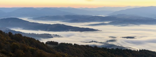 Ukraine, Zakarpattia region, Carpathians, Borzhava, Panoramic view of mountain landscape