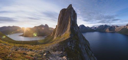 Norway, Senja, Panoramic view of Segla mountain at sunrise