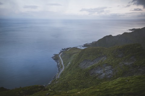 Norway, Senja, Scenic view of road along coast