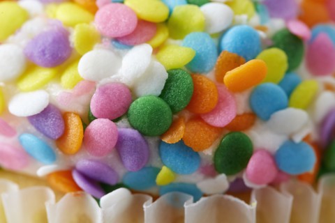 Close up of sprinkles on cupcake