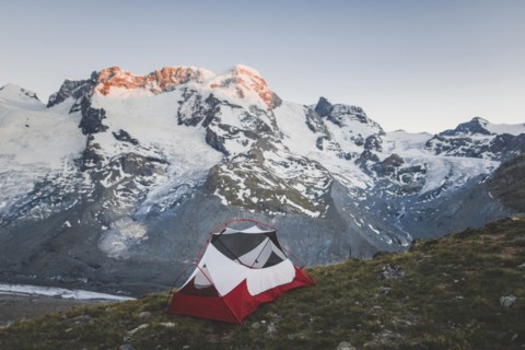 Tent by Gorner Glacier in Valais, Switzerland
