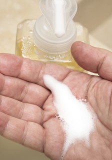 Foaming soap on hand