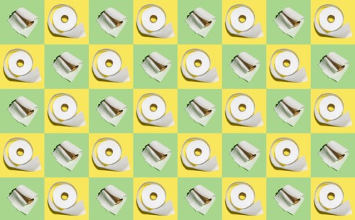 Illustration of rows of toilet paper rolls