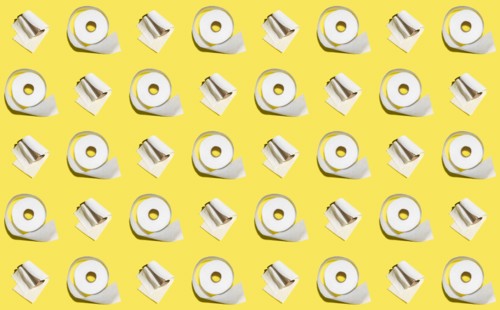 Illustration of rows of toilet paper rolls