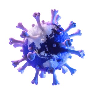 Model of globe in shape of Coronavirus against white background
