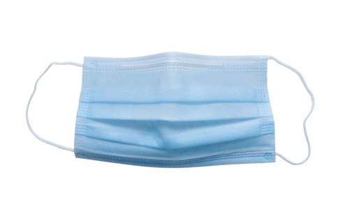 Blue medical mask on white background