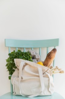 Groceries in reusable shopping bag