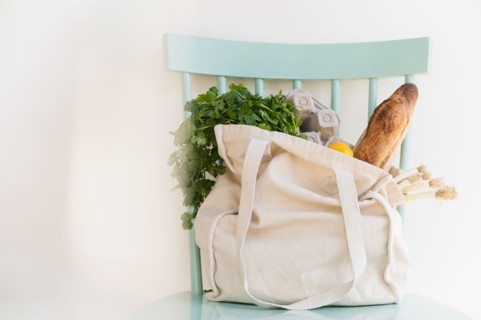 Groceries in reusable shopping bag