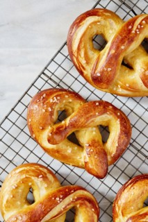 Pretzels on baking sheet