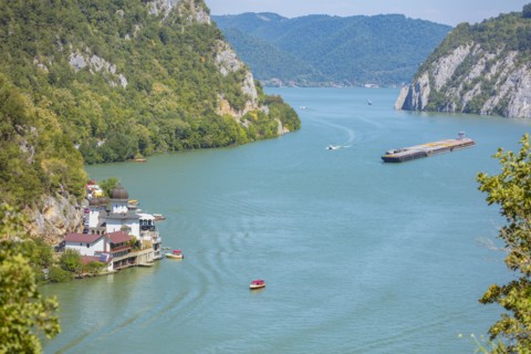 Romania, Dubova, High angle view of scenics bay with cliffs