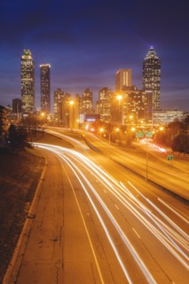 USA, Georgia,  AtlantaTraffic light trails in city at night