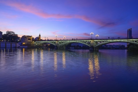 Spain, Seville, Triana Bridge, Triana Bridge over Guadalquivir River