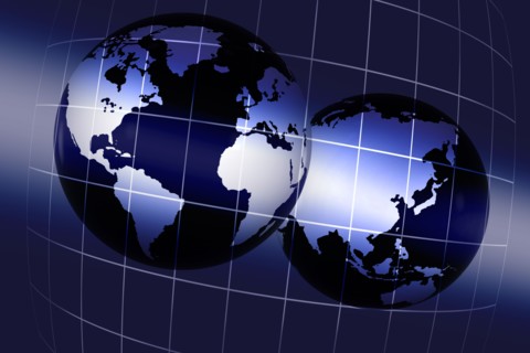 Digitally generated image of globes