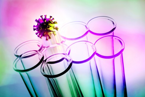 Coronavirus model and test tubes