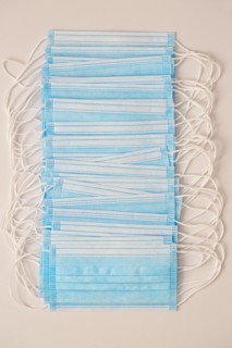 Studio shot of row of surgical masks