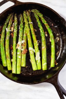 Asparagus in cast iron skillet