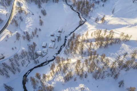 Switzerland, Canton Wallis, Simplon pass, Mountains on sunny day in winter
