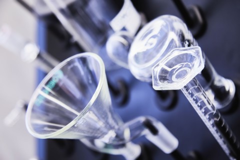Laboratory glassware on black
