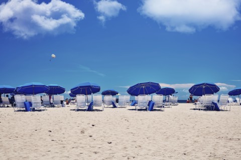USA, Florida, Miami, Bach umbrellas and beach chairs