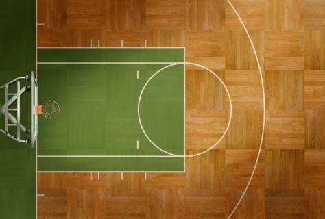 Aerial view of basketball court