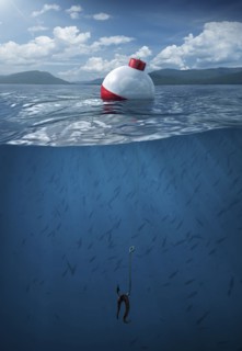 Fishing bobber floating on water