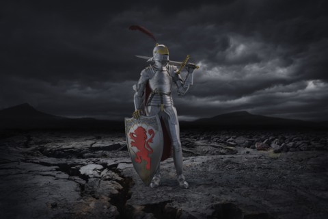 Knight figurine with vaccination against coronavirus
