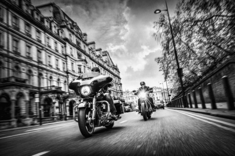 United Kingdom, London, Motorcyclists on city street