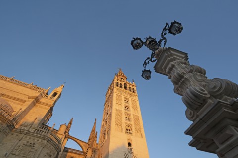 Spain, Seville, Low angle view of Giralda tower
