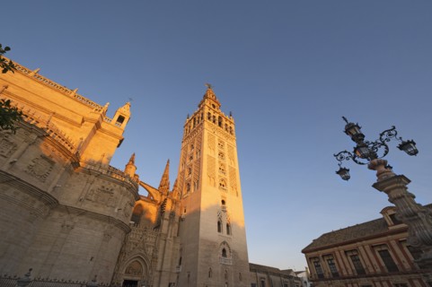Spain, Seville, Low angle view of Giralda tower