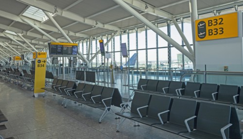 England, London, Empty airport due to coronavirus pandemic