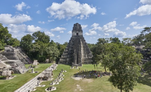 Guatamala, Tikal, View of Mayan pyramid