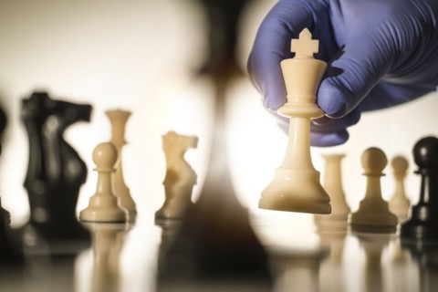 Chess king in gloved hand