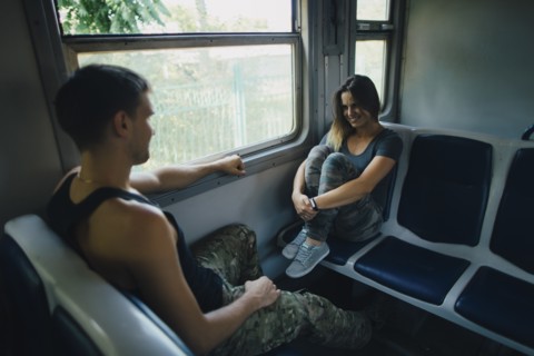 Couple on train