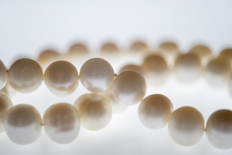 Close up of pearl necklace on white