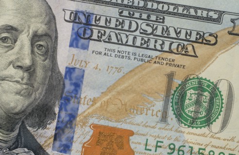 Close-up of US one hundred dollar bill