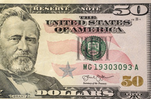 Close-up of US fifty dollar bill
