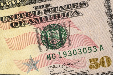 Close-up of US fifty dollar bill
