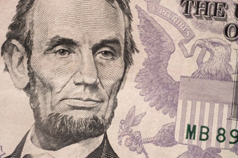 Close-up of US five dollar bill