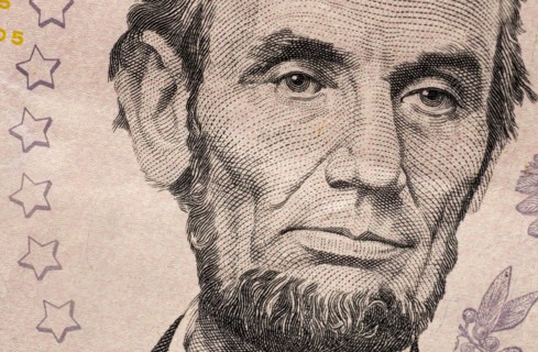 Close-up of US five dollar bill