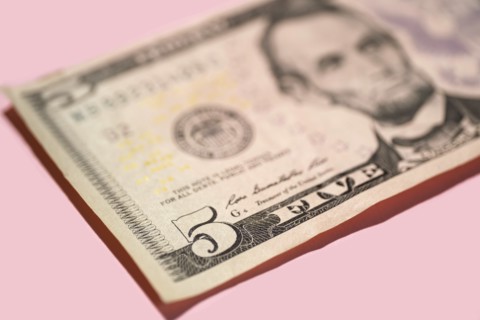 Close-up of US five dollar bill