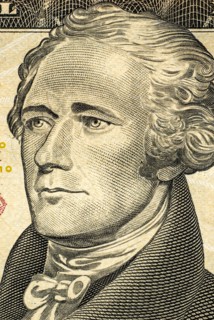 Close-up of US ten dollar bill,,