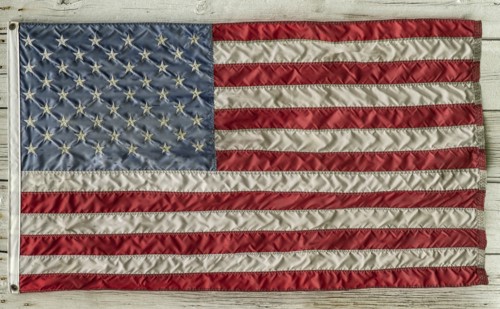 American flag on wood