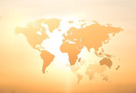 World map on yellow background,,