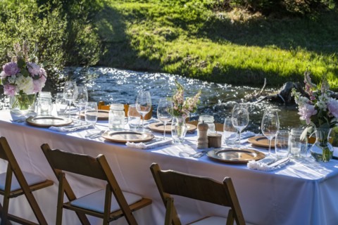 Outdoor dinner table setting,,