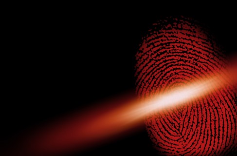 Red fingerprint with scanning flight across it