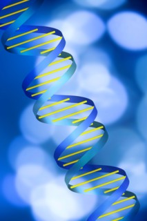 DNA helix on blue abstract background