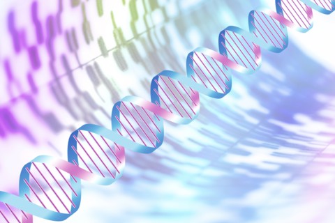 DNA helix and multi-colored sequence chart